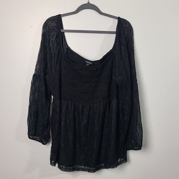 Torrid Black Lace Long Sleeve Top Rouched Bodice Size 4 - Picture 1 of 5